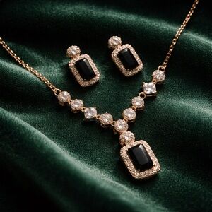 Elegant Black and Gold Necklace and Earring Set